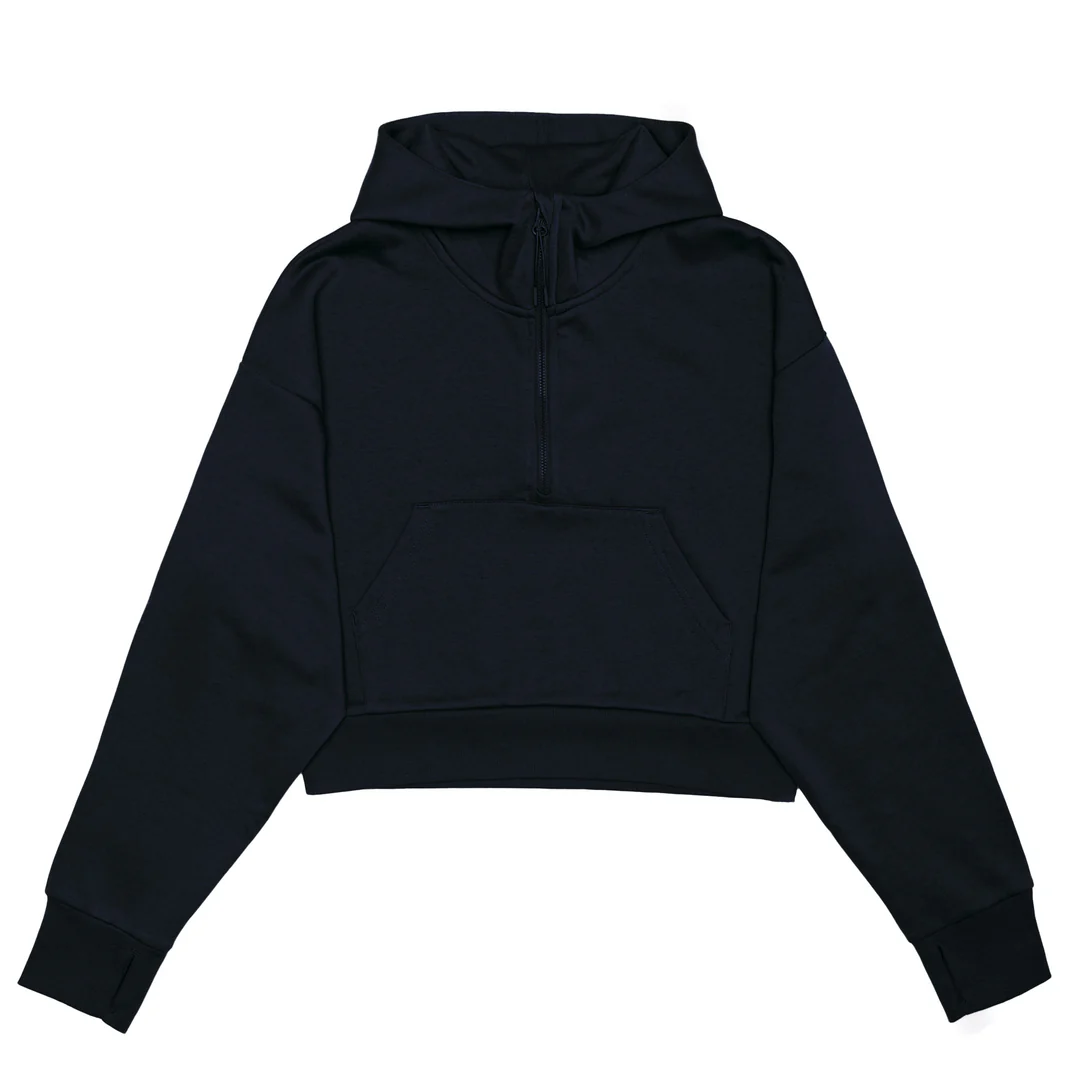 Cropped Drop Shoulder 1/2 Zip Hoodie - Color Image 1